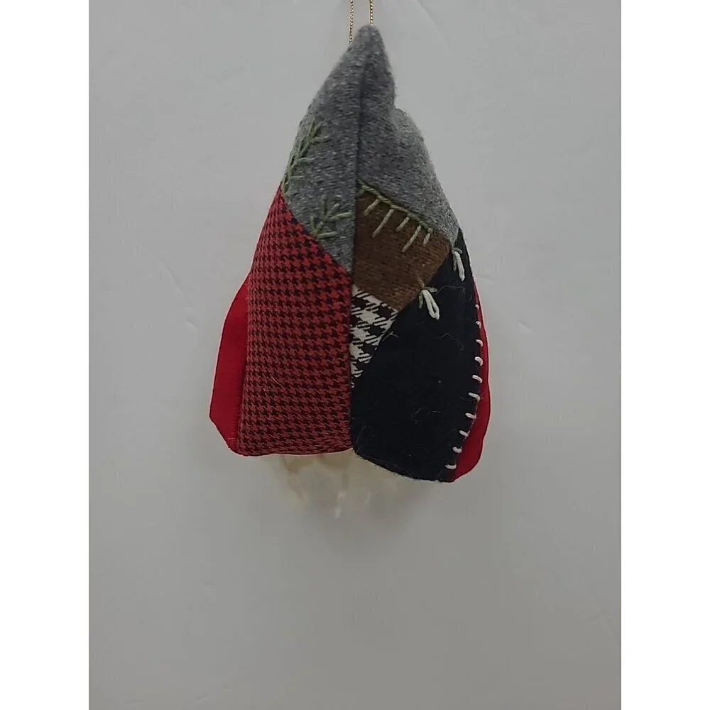 Old World Santa Head Saint Nick Ornament Painted Face Details Patchwork Hood